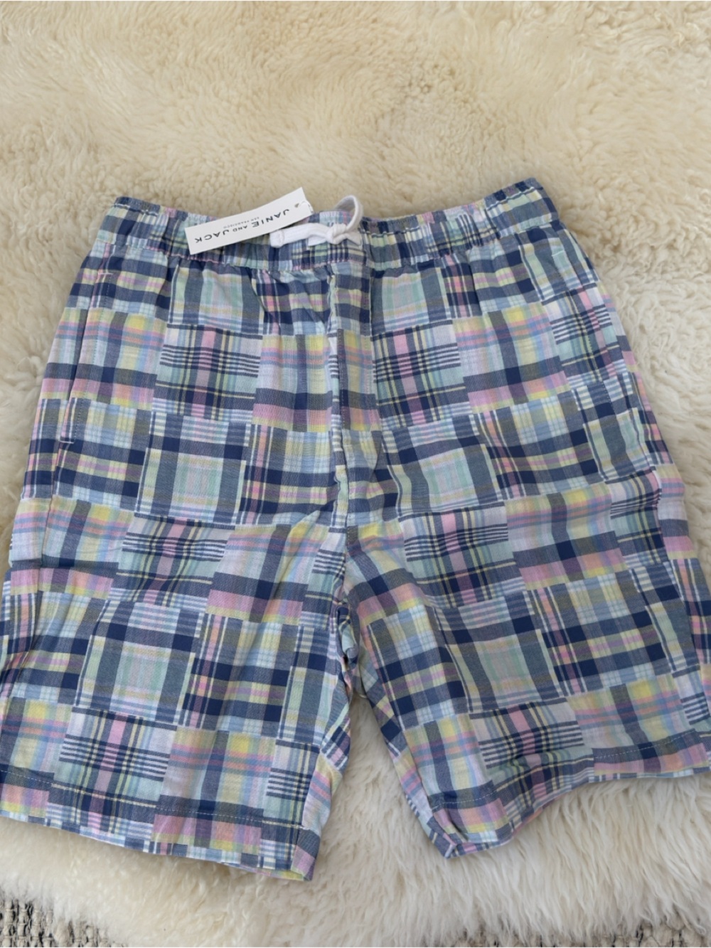 Janie and Jack Plaid Cotton Shorts - Blue, Pink, Yellow